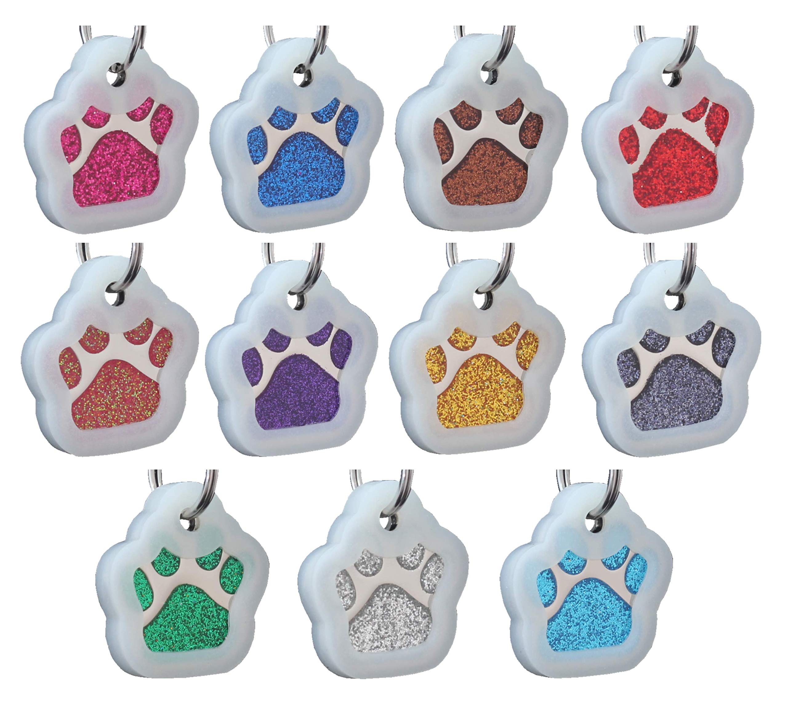 Io Tags Pet Id Tags, Personalized Dog Tags And Cat Tags, Custom Engraved, Easy To Read, Cute Glitter Paw Pet Tag (Glitter Red Si